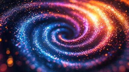 Abstract Cosmic Spiral: Vibrant Colors and Glowing Particles. A mesmerizing digital artwork exploring themes of energy, imagination, and wonder.