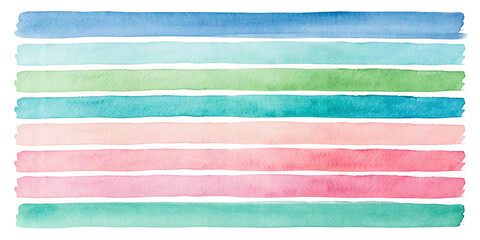 A Set of Horizontal Watercolor Stripes Isolated on a White Background for Artistic Use