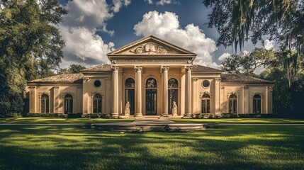 Obraz premium Grand Neoclassical Mansion Exterior on a Sunny Day