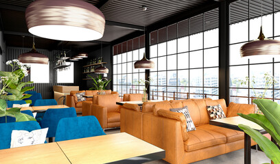 3d render cafe restaurant interior