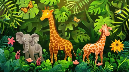 Fototapeta premium jungle safari seamless pattern wallpaper