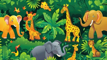 Naklejka premium jungle safari seamless pattern wallpaper
