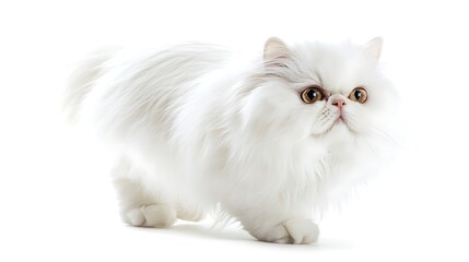  a white fluffy cat against a bright white background.