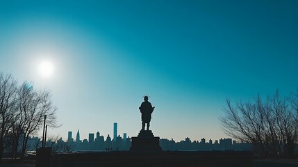 Silhouette Statue Cityscape Sunrise  Background