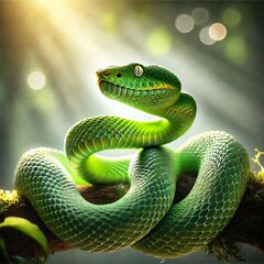 Sunlit snake on branch