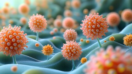 Atomic force microscope tip interacting with surface atoms, scientific visualization