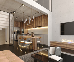 3d render living room