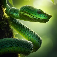 Green Snake on Tree Branch