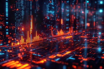 Obraz premium expertly analyzing investment strategies against a backdrop of vibrant economic growth detailed graphs and data visuals interwoven with abstract designs conveying a sense of progression and optimism