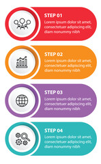 4 steps infographic template with 4 options. Flowchart that can be used for business report, data visualization and presentation. Timeline infographic elements vector illustration.