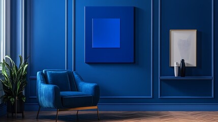 Overlapping 3D transparent shapes on a vivid sapphire blue canvas