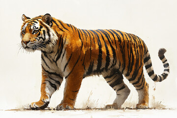 Obraz premium Majestic Siberian Tiger Walking on Light Background