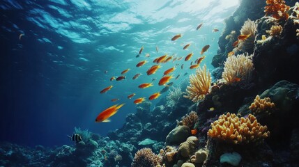 Naklejka premium Vibrant Coral Reef Fish Swim Underwater Scene