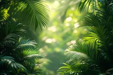 Lush Green Tropical Palm Leaves In Sunlight