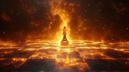 Golden Chess King on Glowing Board Surrounded by Sparkling Light