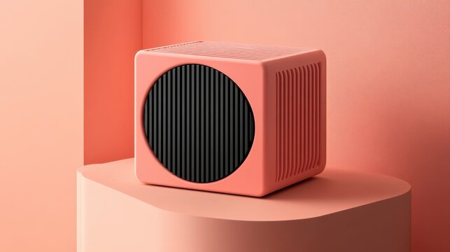 A stylish modern heater on a gradient peach and coral background for a warm aesthetic
