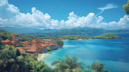 Panoramic view of St. George's city from Fort Frederick, showcasing Grenada's coastal beauty