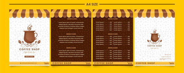 Menu Card for Coffee Shop in the theme Color of Yellow and Brown.