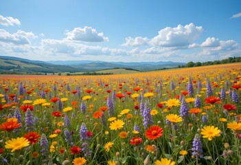 Fototapeta premium A vast field of wildflowers in a vibrant color palette