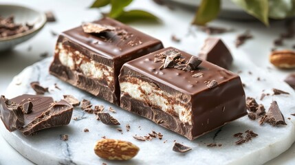 Indulge in Creamy Chocolate Bars Filled with Decadent Milk Chocolate Goo and Topped with Shaved Chocolate
