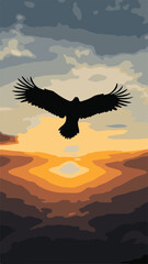 Soaring Eagle at Sunrise 2D Vector Illustration