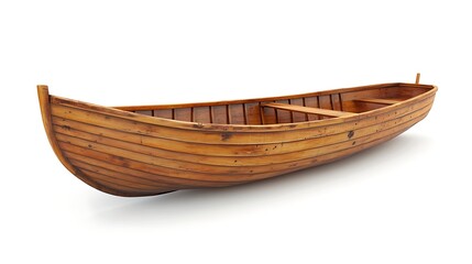 a wooden rowboat on white background