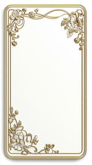 Rectangular Wedding Reception Menu Card with Gold Embossing and Floral Borders on a White Background