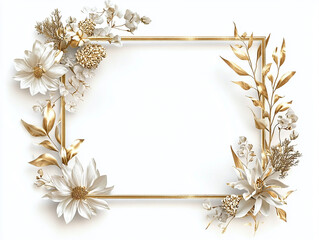 Obraz premium Wedding Invitation Card with Gold Foil Lettering and Floral Border on a White Background