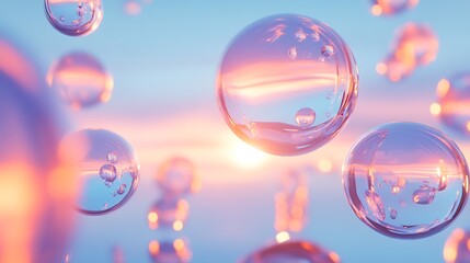 Soft glowing polygonal 3D shapes scattered across a serene blue gradient