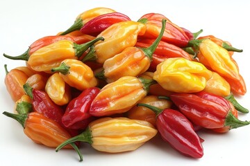 fresh arrangement of vibrant chili peppers in various shapes and sizes showcasing their fiery colors against a crisp white background celebrating culinary zest