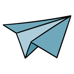 Hand drawn cartoon paper airplane on white background.
