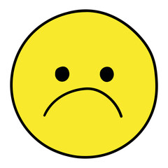 Hand drawn cartoon sad emoji on white background.