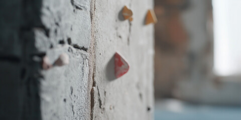 A close-up of a concrete wall with embedded colorful stones creating an artistic texture, capturing an urban aesthetic of modern design and raw materials.
