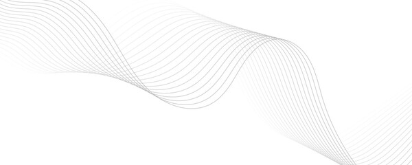 Fototapeta premium Abstract gray wave dynamic curve lines on transparent background with flowing particles. Digital energy waves technology concept. Modern backdrop design for business, presentation, banner.