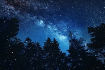 Naklejka premium Fireflies are flying in a magical night forest under the milky way