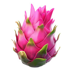 A vibrant dragon fruit with its striking pink skin and green scales, isolated on a white background