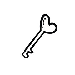 Love key doodle. Hand drawn heart. Romance valentine illustration.