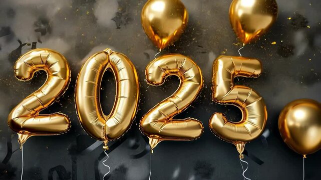 2025 inflatable golden balloon on dark background