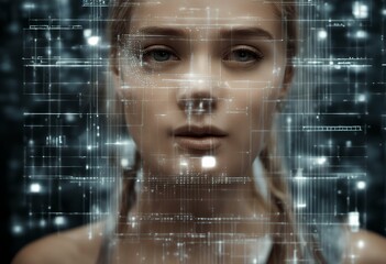 face biometric technology process concept woman identification recognition