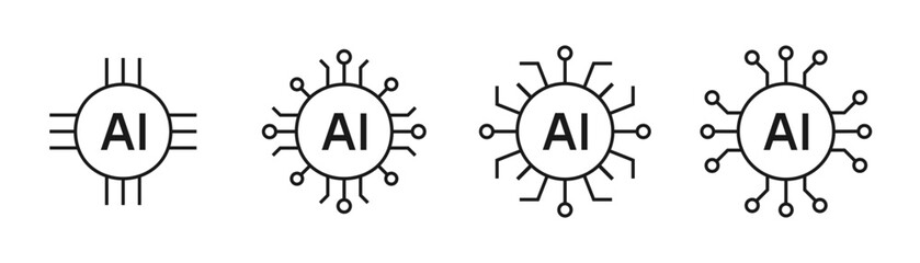 Artificial intelligence. AI processor chip icon line symbol. Circle Ai logo. Editable stroke vector illustration