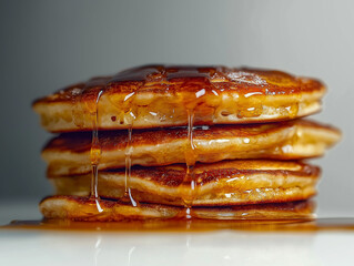 Inflammatory foods. A delicious stack of pancakes topped with artificial syrup, perfect for breakfast-themed imagery.