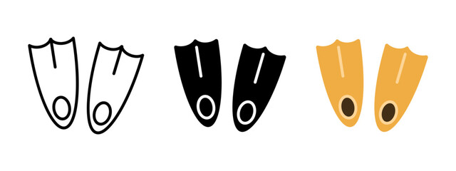Diving flippers icon. Swimming fin vector illustration. Snorkeling symbol. Dive underwater equipment. Aquatic swimwear sign. Pair of diving flippers pictogram. Swimming footwear concept. © Chelpanoff