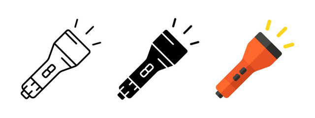 Obraz premium Flashlight icon. Portable flashlight vector illustration. Bright pocket lighter symbol. Electric handle lantern sign. Flash light tool pictogram. Spotlight lamp tool. Electricity lighting concept.