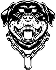 A fierce and intense Rottweiler logo featuring angry snarling, gritting teeth, evil eyes, and a chain collar. Perfect for bold, tough branding or sports teams