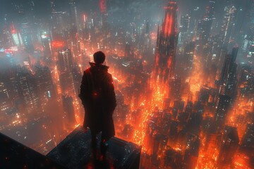 Fototapeta premium futuristic cyberpunk character depicted with vibrant neon colors and intricate details set against a hightech urban backdrop embodying the essence of a scifi world full of possibilities