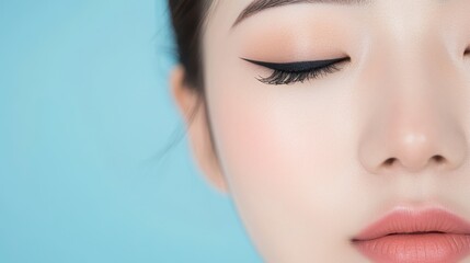 Fototapeta premium Asian Beauty: Captivating Eyebrows and Single Eyelid Features in Elegant Portrait