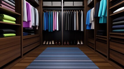 A well-organized closet showcasing neatly arranged clothing.