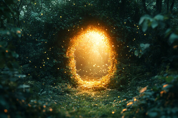 Glowing Portal in a Lush Green Forest