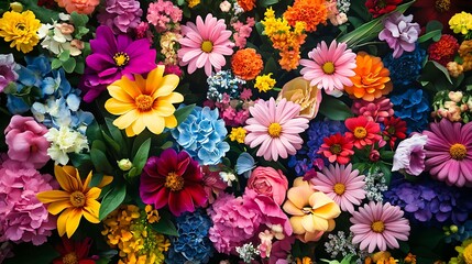 A lively floral background filled with vibrant flowers spreading joyfully