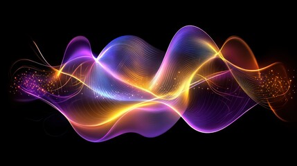 Fototapeta premium Abstract waves of colorful light on a black background.